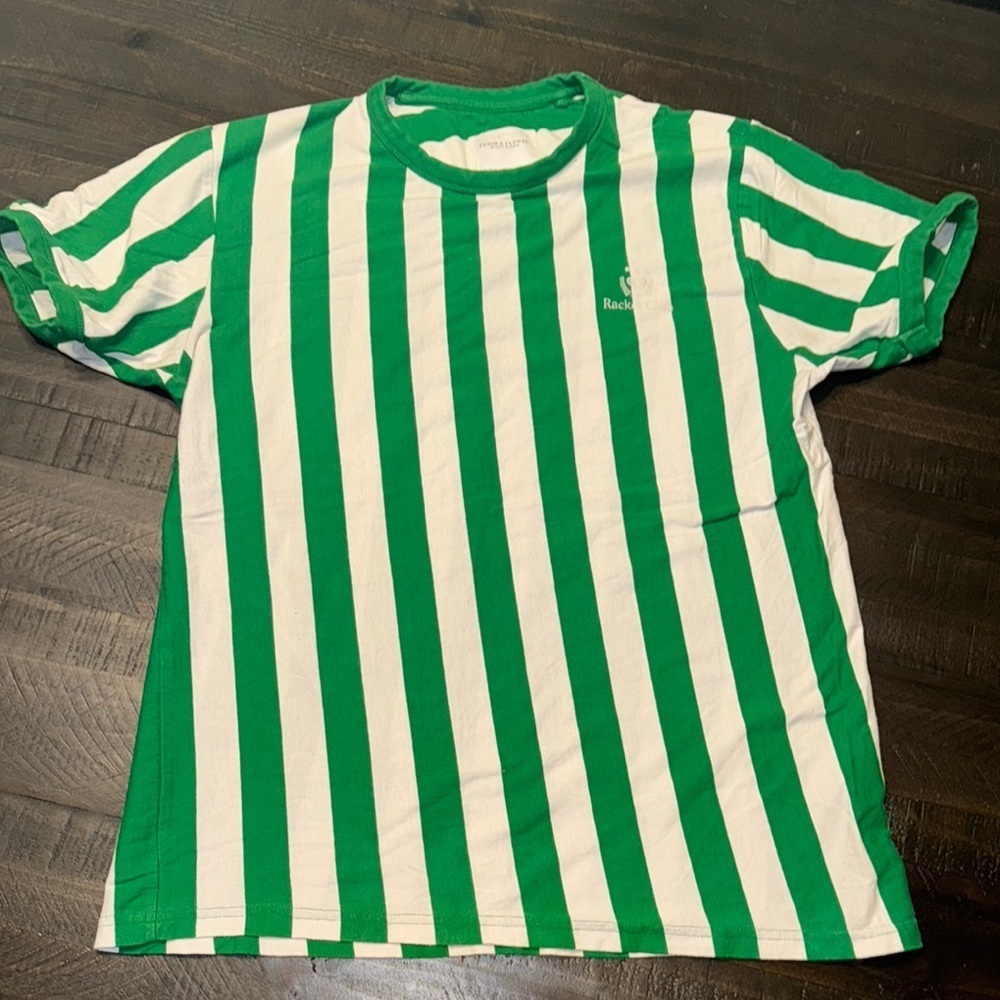 Denim & Flower Ricky Singh Racquet Green and White Striped T-Shirt Men Med